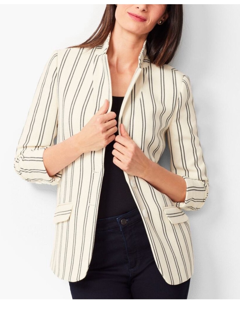 Talbots Aberdeen Blazer Womens 8 Striped Two Button Textured Jacket Professional